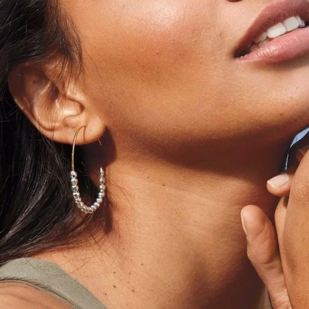 Stella & Dot Modern Rhett Pull Through Hoops Mixed Metal NWT